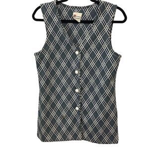 Caper Mates Sleeveless Button Up Top Blue Womens‎ Size S Diagonal Plaid V Neck